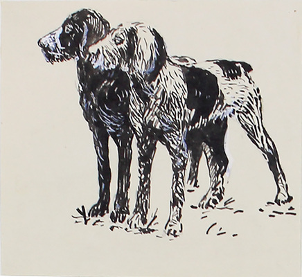 Белатов Г.А.. Лот из трех работ с охотничьими собаками, закрепленных на одном паспарту